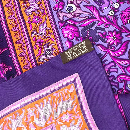 HERMES scarf silk purple CHASSE EN INDE Women Used Authentic