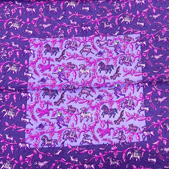 HERMES scarf silk purple CHASSE EN INDE Women Used Authentic