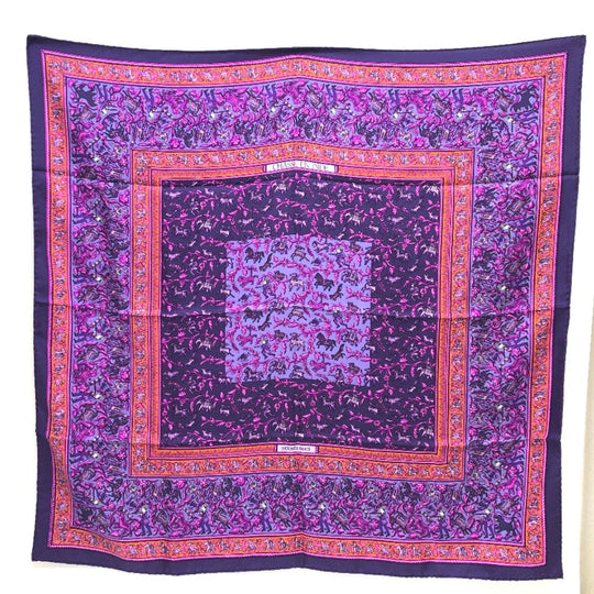 HERMES scarf silk purple CHASSE EN INDE Women Used Authentic