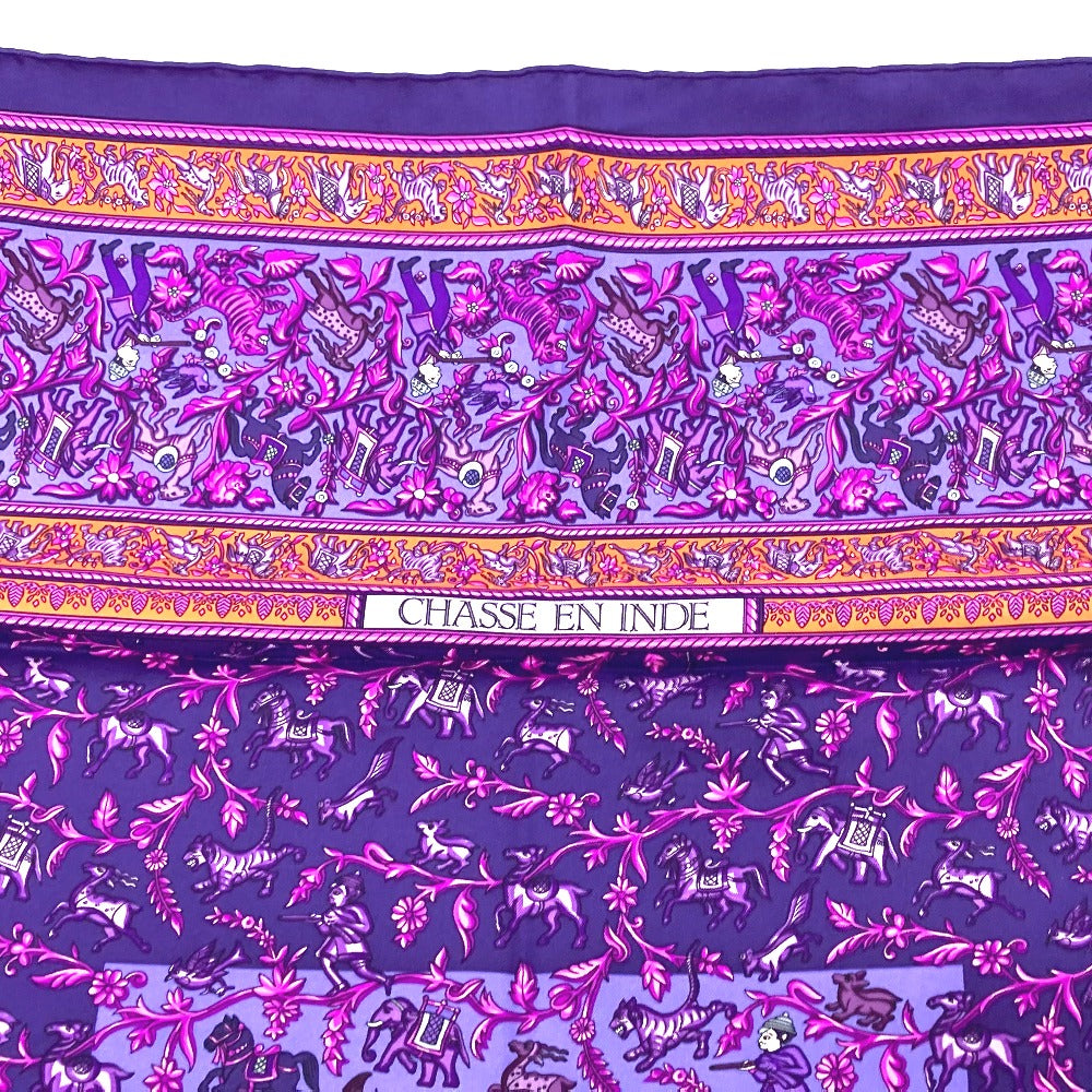 HERMES scarf silk purple CHASSE EN INDE Women Used Authentic