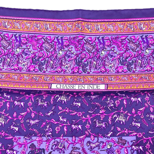 HERMES scarf silk purple CHASSE EN INDE Women Used Authentic