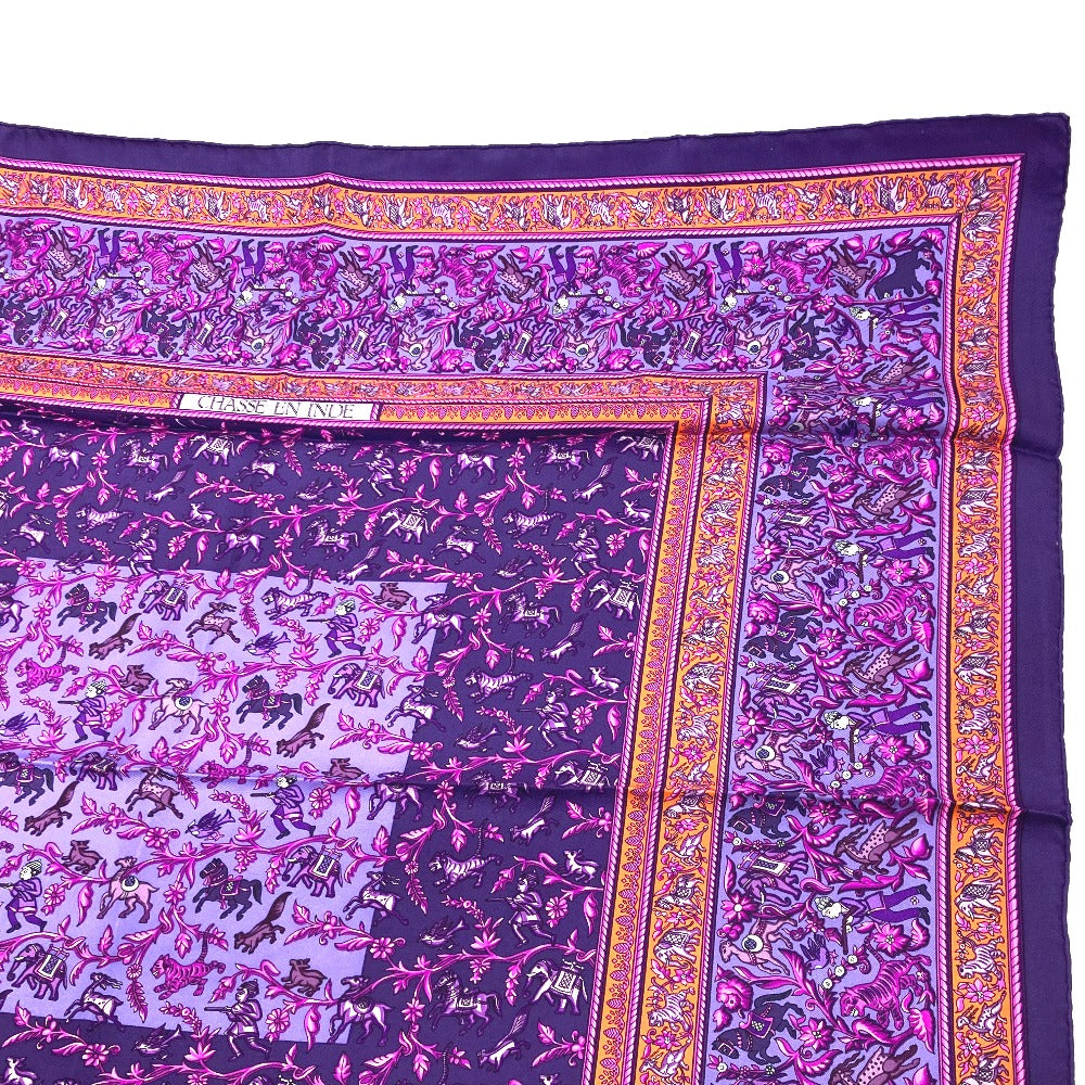 HERMES scarf silk purple CHASSE EN INDE Women Used Authentic