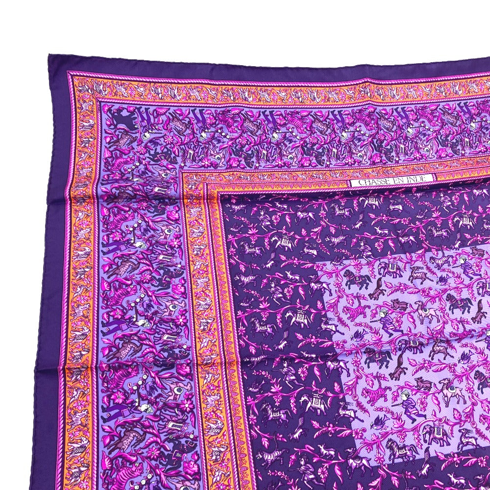 HERMES scarf silk purple CHASSE EN INDE Women Used Authentic