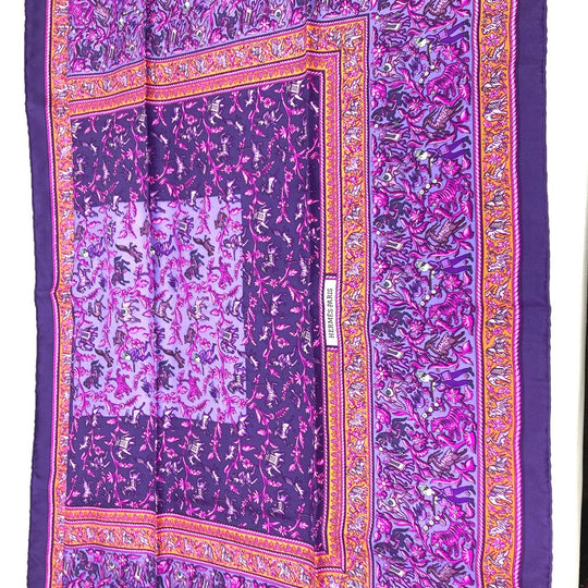 HERMES scarf silk purple CHASSE EN INDE Women Used Authentic