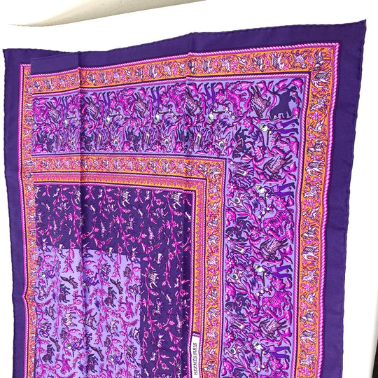 HERMES scarf silk purple CHASSE EN INDE Women Used Authentic