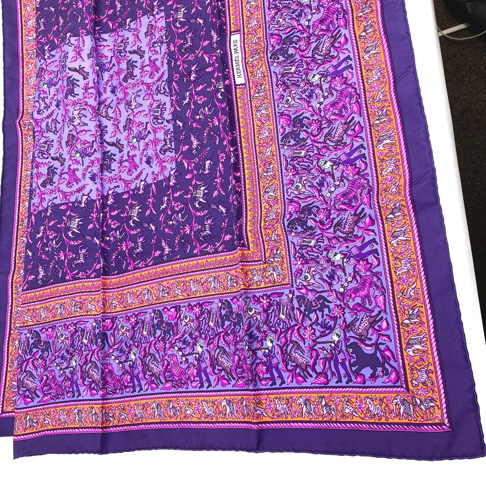 HERMES scarf silk purple CHASSE EN INDE Women Used Authentic