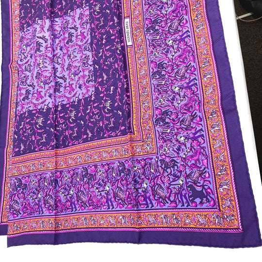 HERMES scarf silk purple CHASSE EN INDE Women Used Authentic