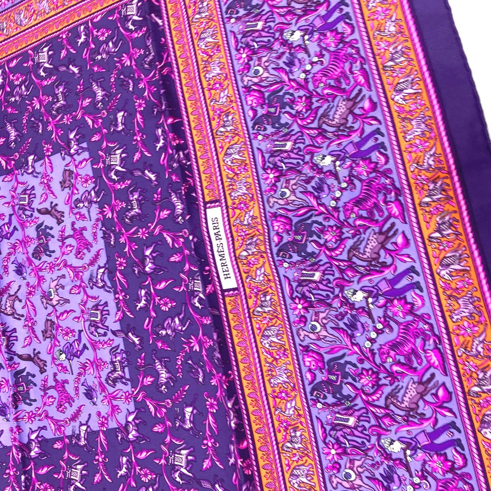 HERMES scarf silk purple CHASSE EN INDE Women Used Authentic