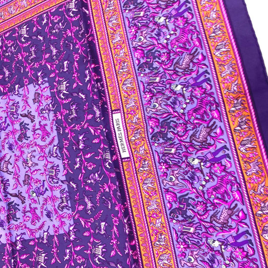 HERMES scarf silk purple CHASSE EN INDE Women Used Authentic
