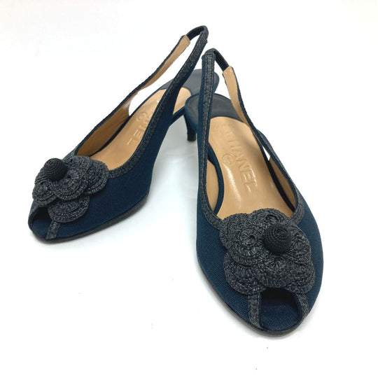 CHANEL pumps canvas black Camelia Women 35 C Used Authentic