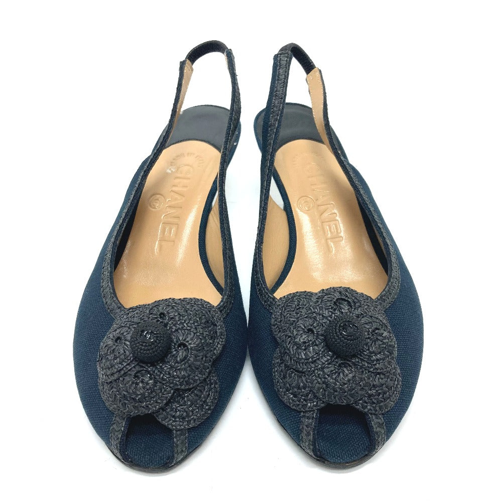 CHANEL pumps canvas black Camelia Women 35 C Used Authentic
