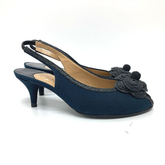 CHANEL pumps canvas black Camelia Women 35 C Used Authentic
