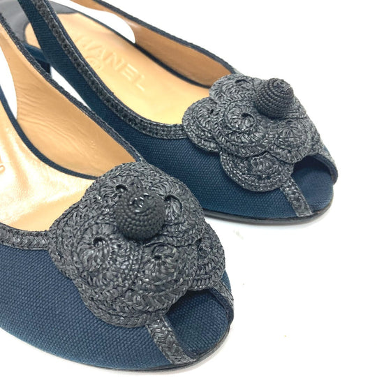CHANEL pumps canvas black Camelia Women 35 C Used Authentic