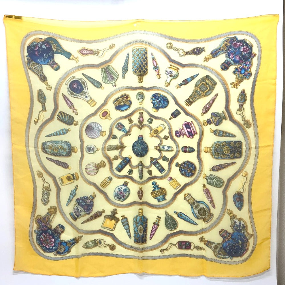 HERMES scarf silk yellow Qu importe le flacon Women Used Authentic