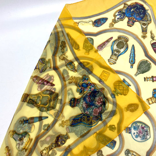 HERMES scarf silk yellow Qu importe le flacon Women Used Authentic