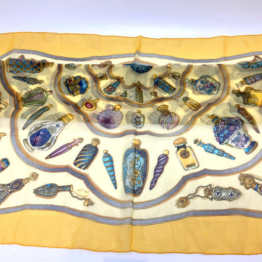 HERMES scarf silk yellow Qu importe le flacon Women Used Authentic