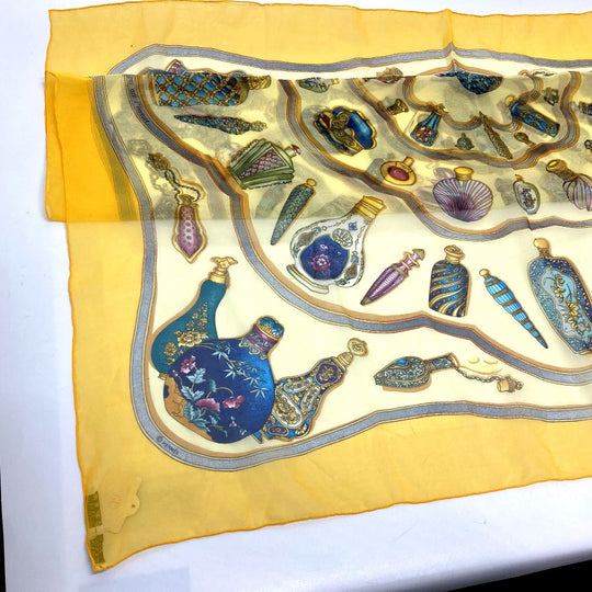 HERMES scarf silk yellow Qu importe le flacon Women Used Authentic