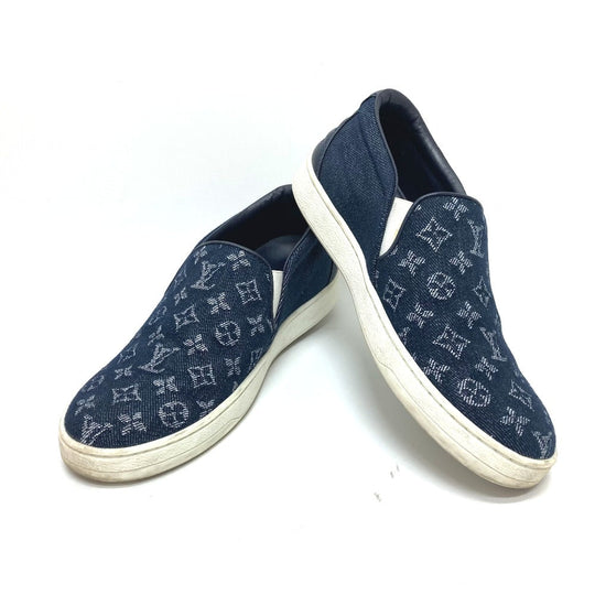 LOUIS VUITTON Slip-on Monogram denim blue Front row line Monogram denim Women 35 1/2 Used Authentic