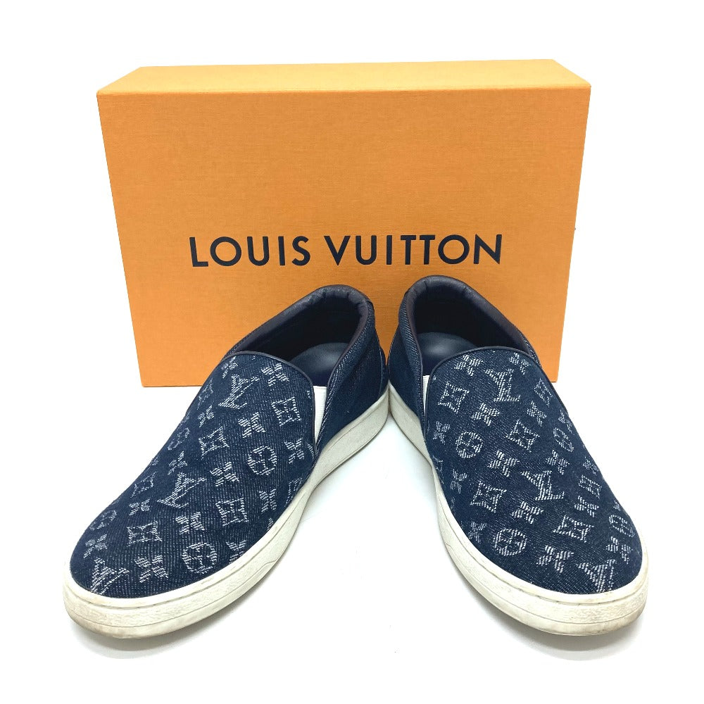 LOUIS VUITTON Slip-on Monogram denim blue Front row line Monogram denim Women 35 1/2 Used Authentic