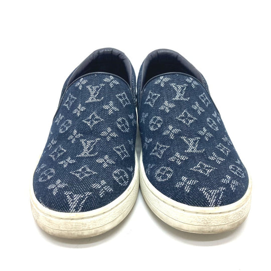 LOUIS VUITTON Slip-on Monogram denim blue Front row line Monogram denim Women 35 1/2 Used Authentic