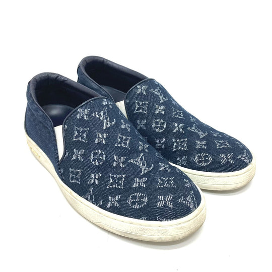 LOUIS VUITTON Slip-on Monogram denim blue Front row line Monogram denim Women 35 1/2 Used Authentic