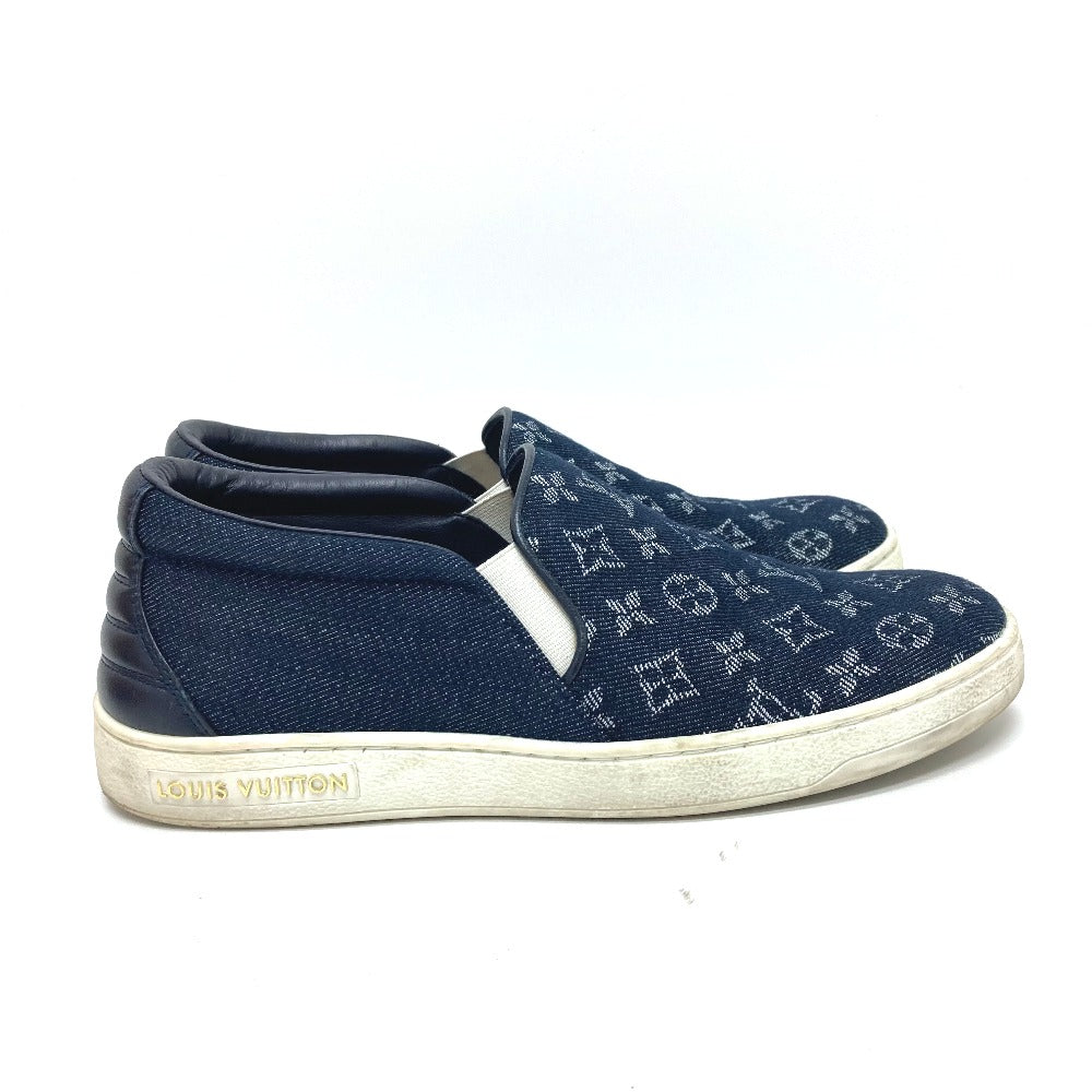 LOUIS VUITTON Slip-on Monogram denim blue Front row line Monogram denim Women 35 1/2 Used Authentic