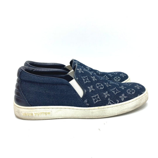 LOUIS VUITTON Slip-on Monogram denim blue Front row line Monogram denim Women 35 1/2 Used Authentic