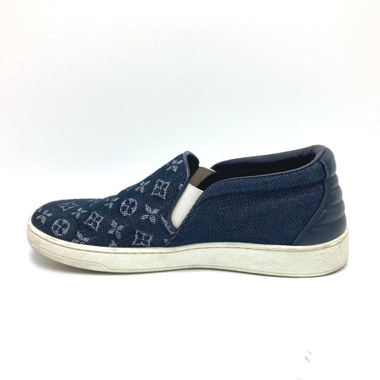 LOUIS VUITTON Slip-on Monogram denim blue Front row line Monogram denim Women 35 1/2 Used Authentic