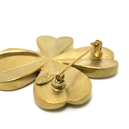 CHANEL Brooch metal gold 94A Clover Women Used Authentic