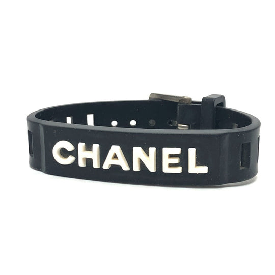 CHANEL bracelet A12633 rubber black 99P logo Women Used Authentic
