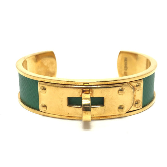HERMES Bangle Gold Plated, Leather gold Kelly bangle Women Used Authentic