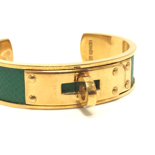 HERMES Bangle Gold Plated, Leather gold Kelly bangle Women Used Authentic