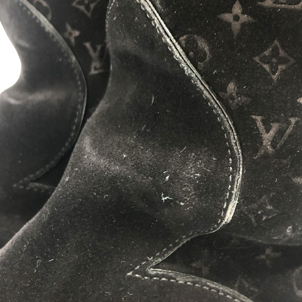 LOUIS VUITTON boots Mouton, Suede black LV logo flower embossed fur boa Women 36 Used Authentic