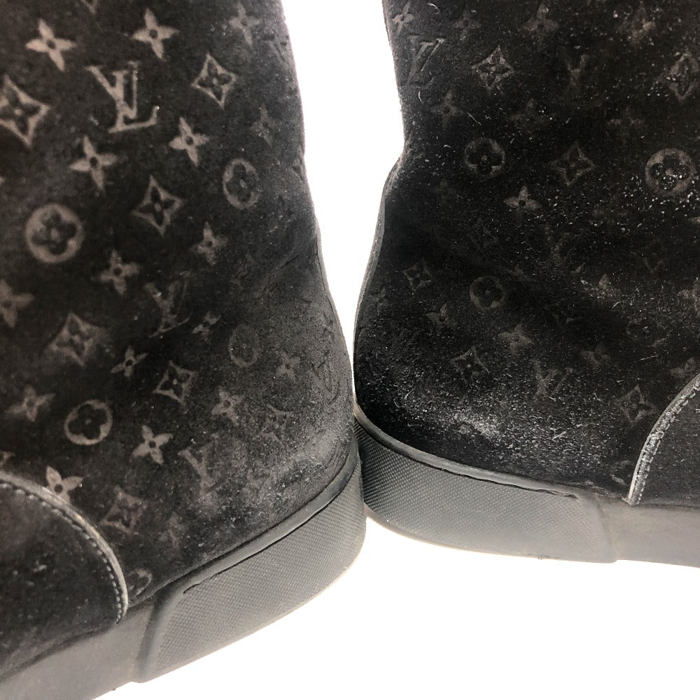 LOUIS VUITTON boots Mouton, Suede black LV logo flower embossed fur boa Women 36 Used Authentic