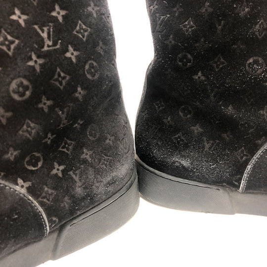 LOUIS VUITTON boots Mouton, Suede black LV logo flower embossed fur boa Women 36 Used Authentic