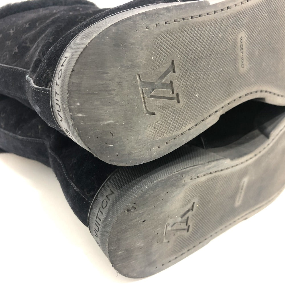 LOUIS VUITTON boots Mouton, Suede black LV logo flower embossed fur boa Women 36 Used Authentic