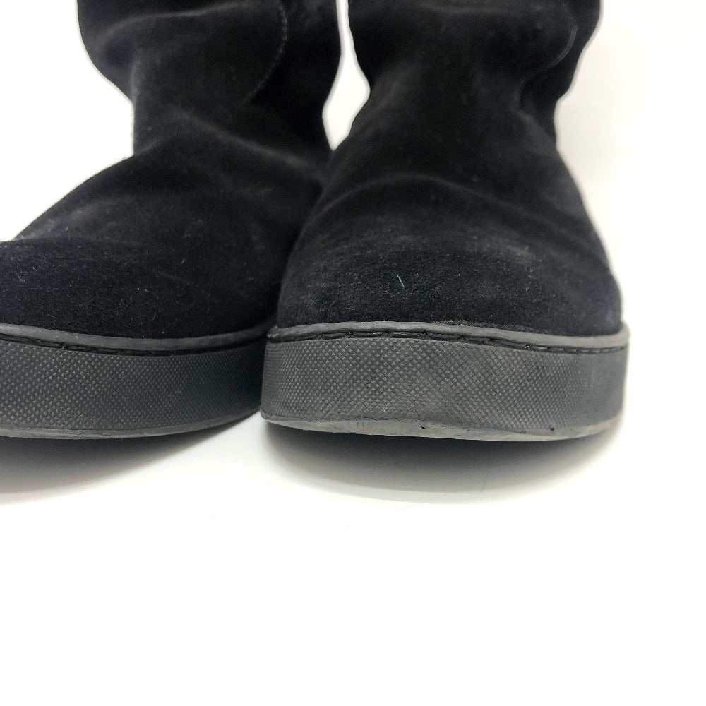 LOUIS VUITTON boots Mouton, Suede black LV logo flower embossed fur boa Women 36 Used Authentic