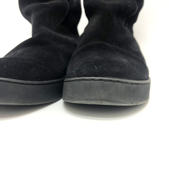 LOUIS VUITTON boots Mouton, Suede black LV logo flower embossed fur boa Women 36 Used Authentic