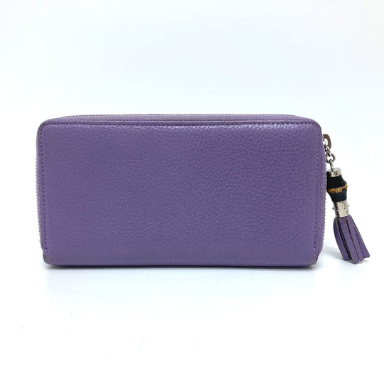 GUCCI Long Wallet Purse 307984 leather purple Bamboo tassel Women Used Authentic