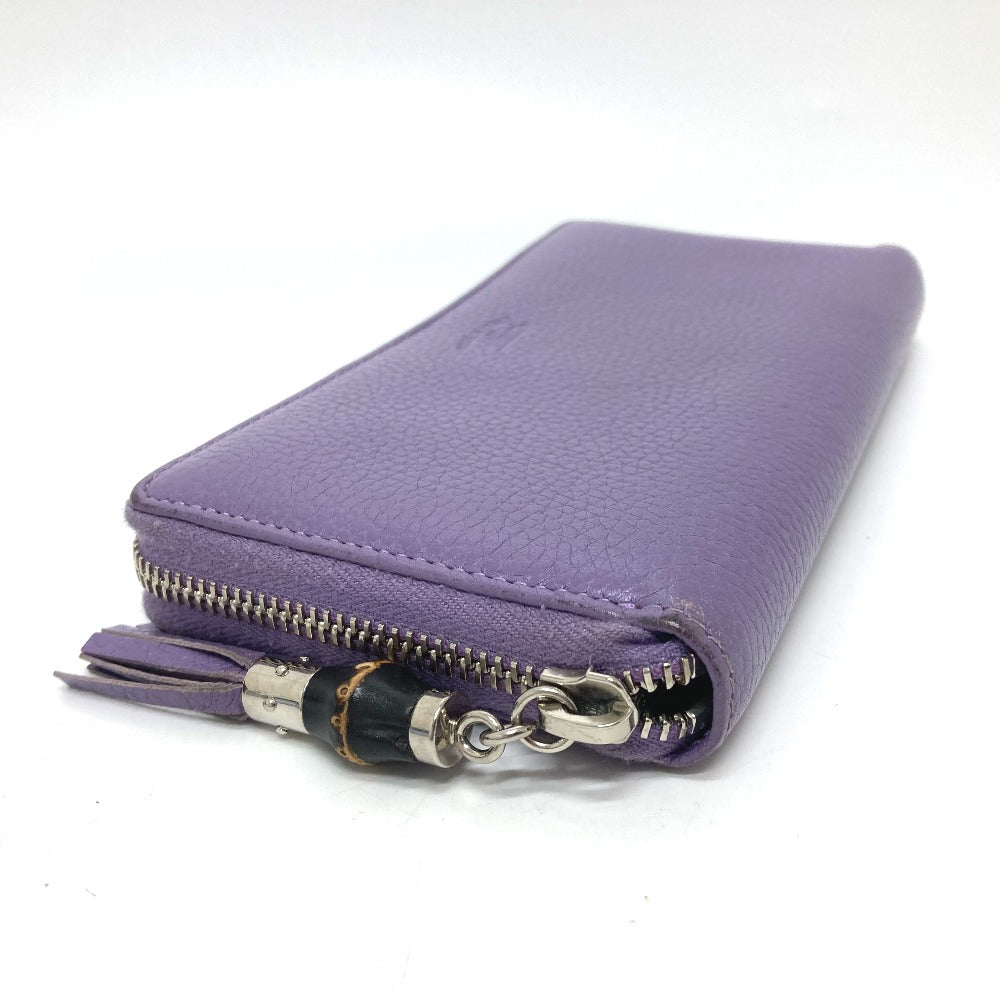 GUCCI Long Wallet Purse 307984 leather purple Bamboo tassel Women Used Authentic