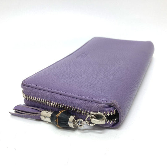 GUCCI Long Wallet Purse 307984 leather purple Bamboo tassel Women Used Authentic