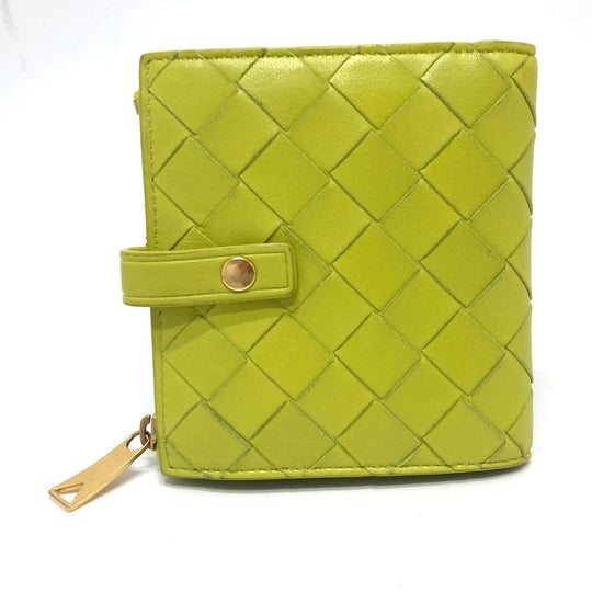 BOTTEGAVENETA Folded wallet 600270 leather green INTRECCIATO Women Used Authentic