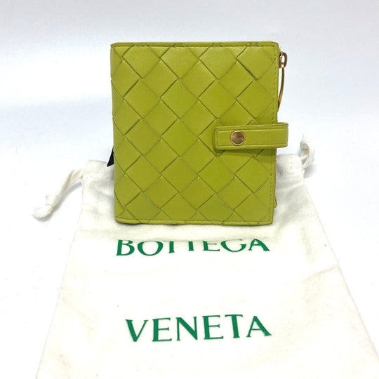 BOTTEGAVENETA Folded wallet 600270 leather green INTRECCIATO Women Used Authentic