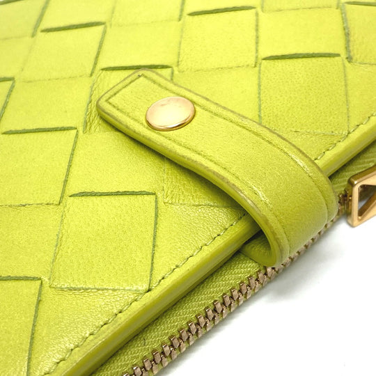 BOTTEGAVENETA Folded wallet 600270 leather green INTRECCIATO Women Used Authentic