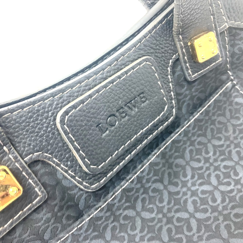 LOEWE Tote Bag Canvas / leather black anagram Women Used Authentic