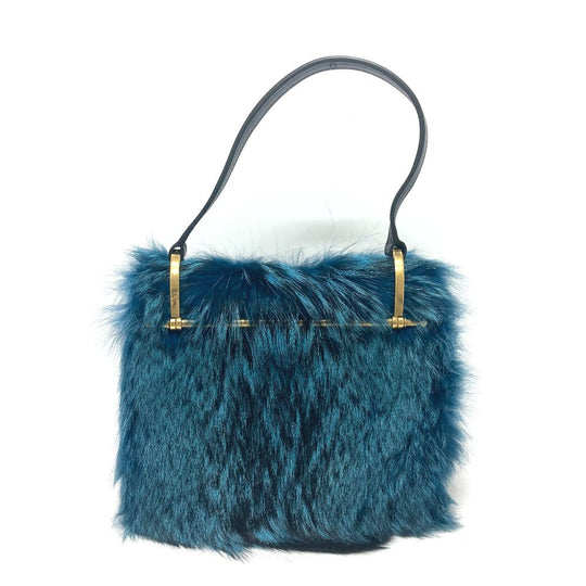 PRADA Shoulder Bag 1BA131 Fur, Leather blue fur Women Used Authentic