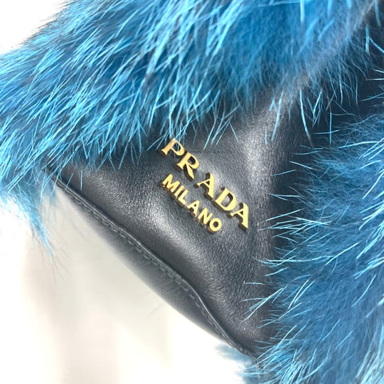 PRADA Shoulder Bag 1BA131 Fur, Leather blue fur Women Used Authentic
