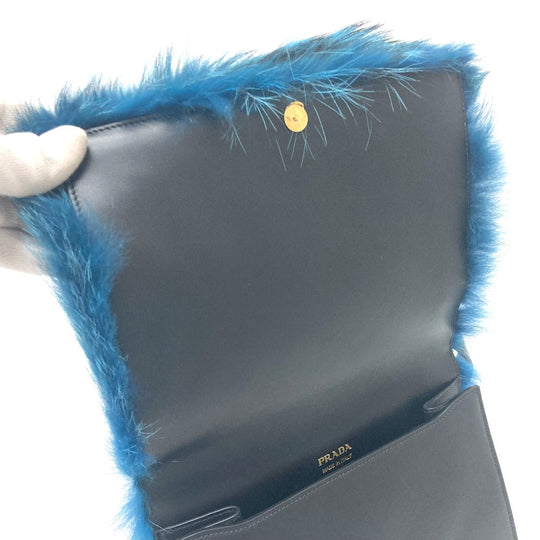 PRADA Shoulder Bag 1BA131 Fur, Leather blue fur Women Used Authentic