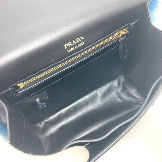 PRADA Shoulder Bag 1BA131 Fur, Leather blue fur Women Used Authentic