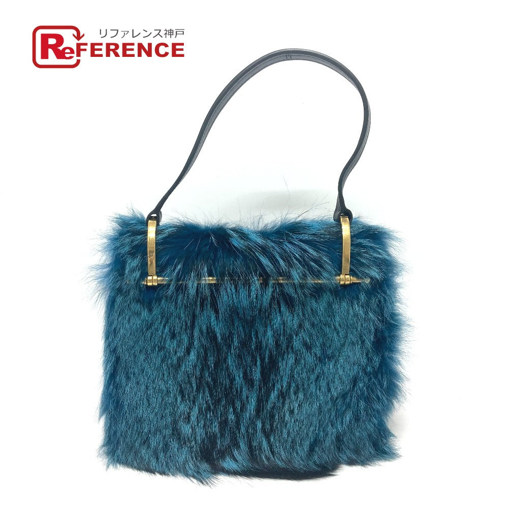 PRADA Shoulder Bag 1BA131 Fur, Leather blue fur Women Used Authentic